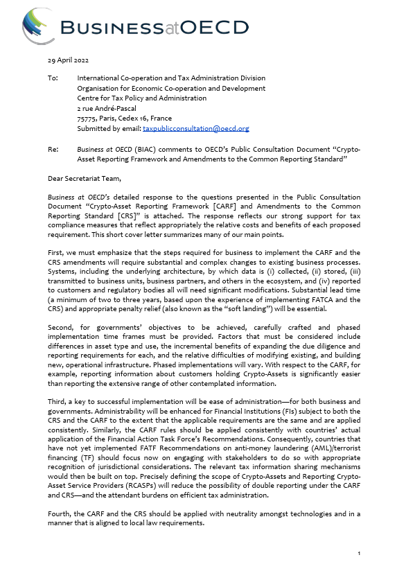 cover letter public consultation on CARF